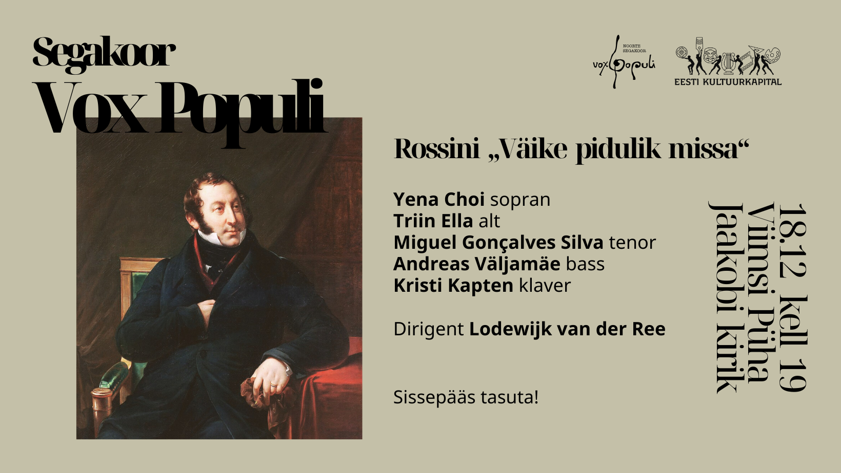 Jõulukontsert 18. detsembril. Rossini “Väike pidulik missa”